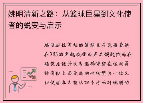 姚明清新之路：从篮球巨星到文化使者的蜕变与启示